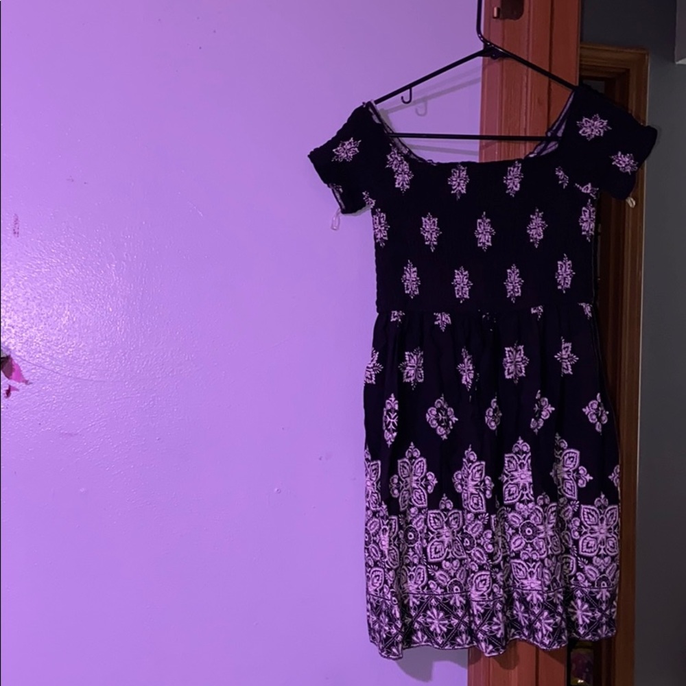 Black Printed Cold Shoulder Dress -with pockets!